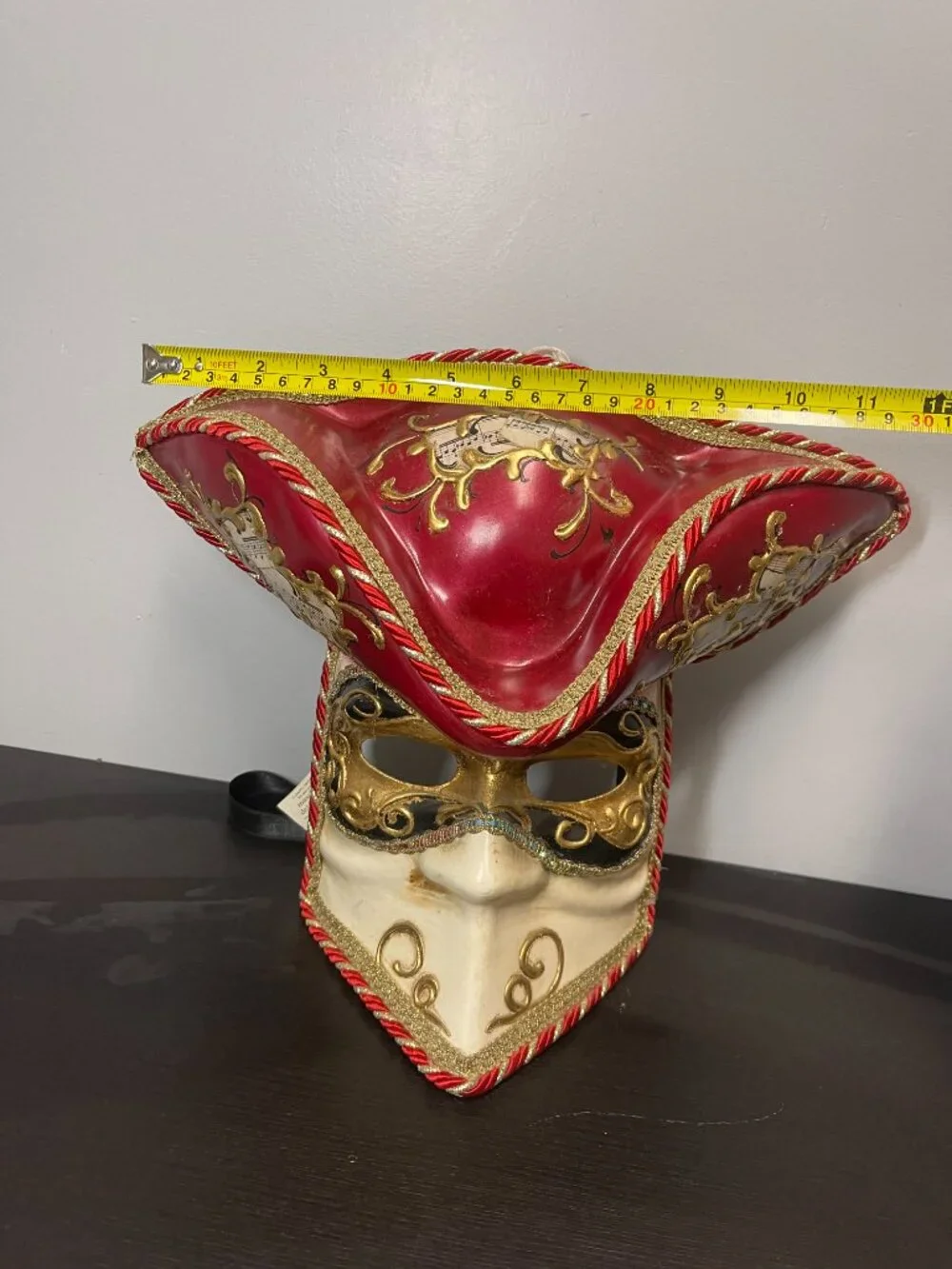 Maschera del Galeone Venetian Carnival Mask Hat Red Gold Handmade Italy Tricorn